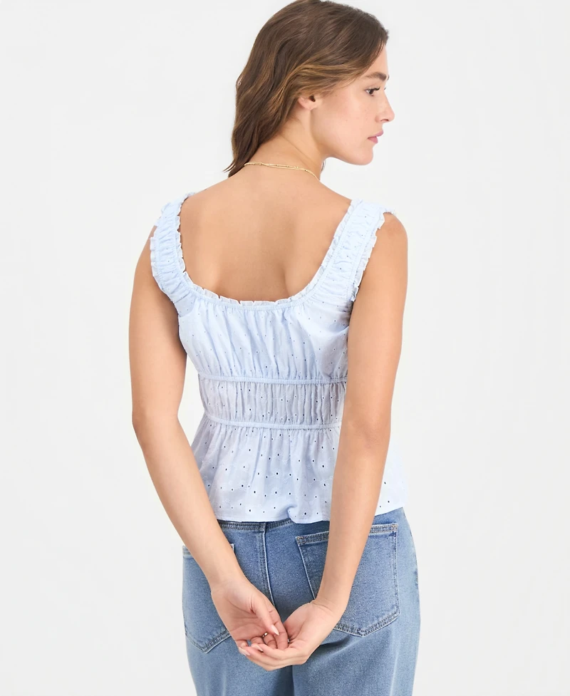 Celebrity Pink Juniors' Eyelet Embroidered Cotton Sleeveless Top