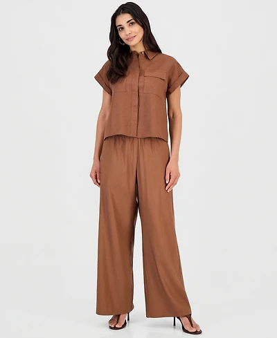 I.n.c. International Concepts Petite Linen-Blend High-Rise Wide-Leg Pants, Exclusively at Macy's