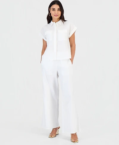 I.n.c. International Concepts Petite Linen-Blend High-Rise Wide-Leg Pants, Exclusively at Macy's