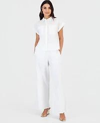 I.n.c. International Concepts Petite Linen-Blend High-Rise Wide-Leg Pants, Exclusively at Macy's