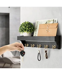 Yigii Wood Key Rack with Hooks and Shelves for Entryway Decoration