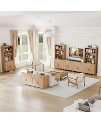 gaomon Tall Freestanding Wooden Bookcase with Storage Cabinet, Doors & Drawers – 72.4" Display Bookshelf for Living Room, Bedroom, Home Of