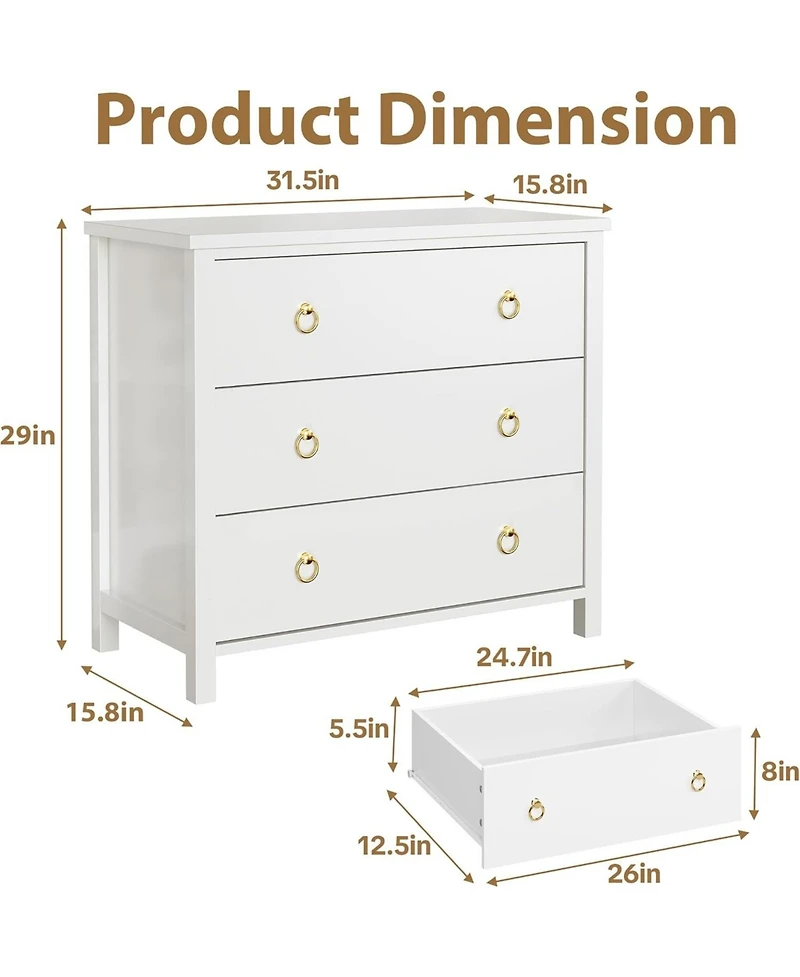 Gaomon 29" Tall 3 Drawer Bedroom Dresser with Clothes Storage Cabinet & Drawer Organizer Chest