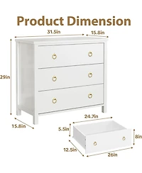 Gaomon 29" Tall 3 Drawer Bedroom Dresser with Clothes Storage Cabinet & Drawer Organizer Chest