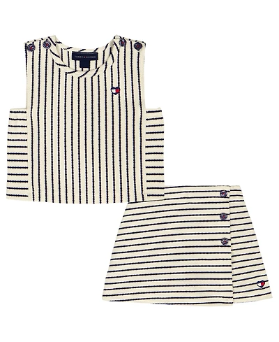 Tommy Hilfiger Girls' 4-6X Popcorn Pique Striped Top & Wrap Skort, 2-Piece Set