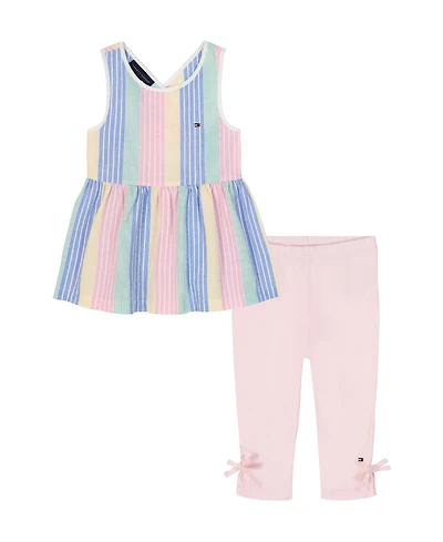 Tommy Hilfiger Girls' Toddler 2T-4T Seersucker Tunic Top & Capri Leggings, 2-Piece Set