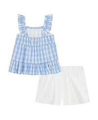 Tommy Hilfiger Girls' Toddler 2T-4T Gingham Flutter Sleeve Tunic & Twill Shorts, 2-Piece Set