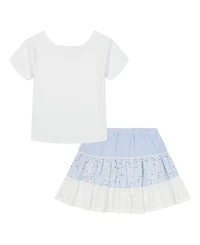Tommy Hilfiger Girls' Toddler 2T-4T Raglan-Sleeve T-Shirt & Eyelet Skort, 2-Piece Set