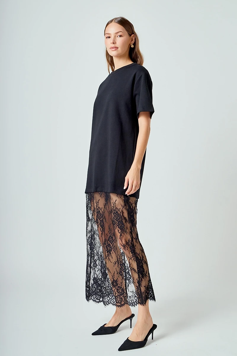 endless rose Women's Mixed Media Lace T-Shirt Dress