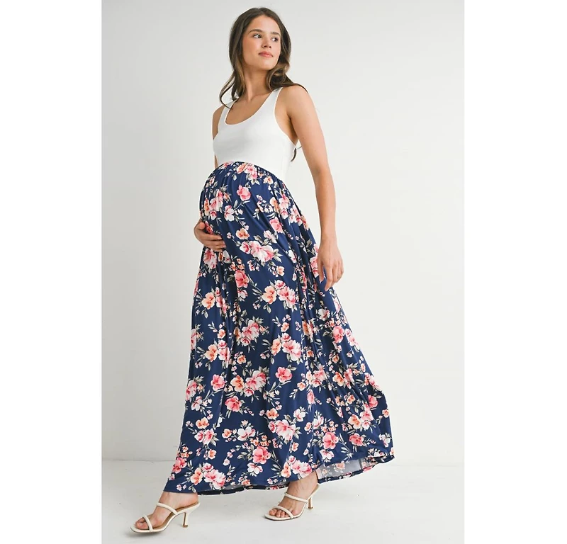 Hello Miz Maternity Floral Empire Waist Sleeveless Scoop Neck Maxi Dress