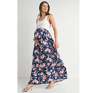 Hello Miz Maternity Floral Empire Waist Sleeveless Scoop Neck Maxi Dress