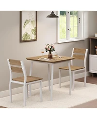 gaomon Modern 3 Piece Dining Table Set for 2 – Metal Frame, Wood Grain Tabletop, Wooden Cushion Chairs