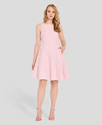 Tahari Asl Women's Boucle Shoulder Boat Neck Hardware Dress