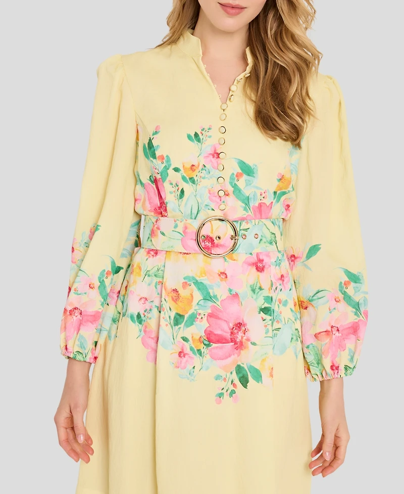 Tahari Asl Women's Border Print Button-Front Collared Dress