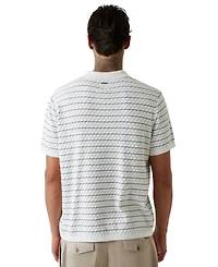 Guess Men's Checkered Stripe Text Woven Polo Shirt