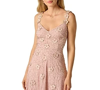 Adrianna Papell Women's Bead Flower Petal V-Neck Midi Gown