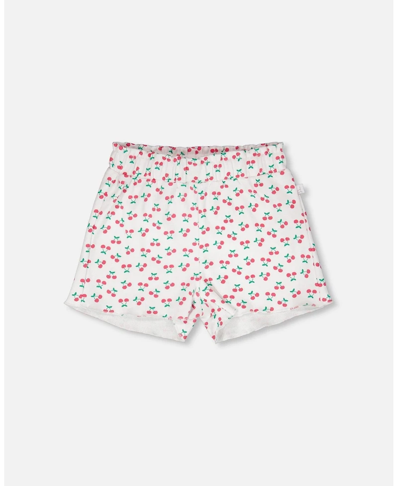Deux par Deux Toddler Girls Rib Shorts White Printed Cherries