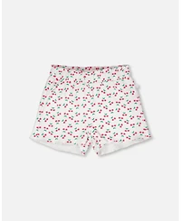 Deux par Deux Toddler Girls Rib Shorts White Printed Cherries