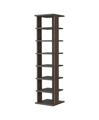 Fm Furniture Ivonny 7-Tier Tall Vertical Shoe Rack, Freestanding Organizer with Open Shelves, Gray Walnut