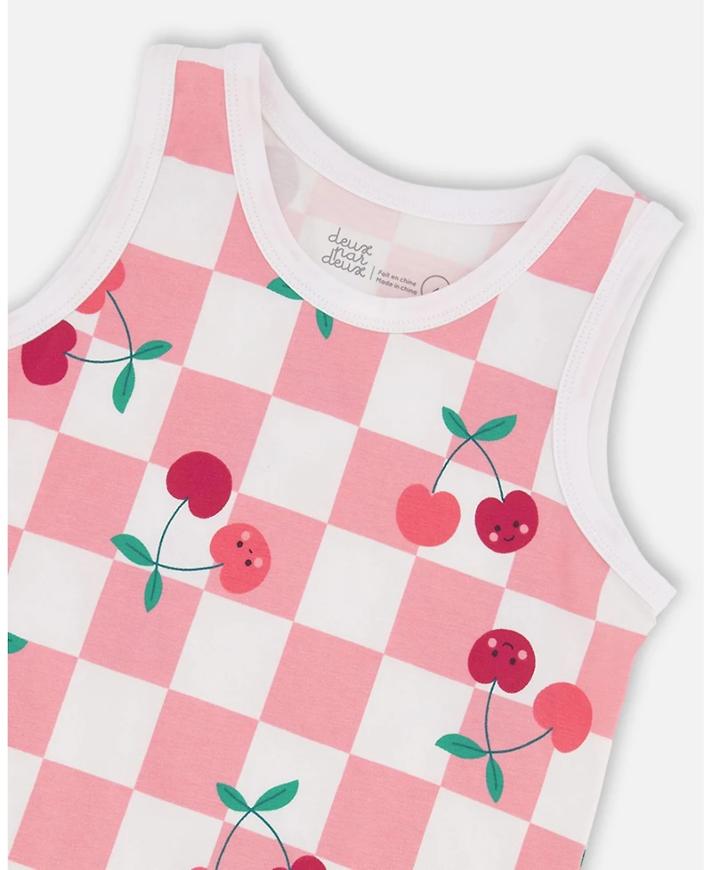 Deux par Big Girls Cotton Jersey Tank Top Pink Printed Cherries