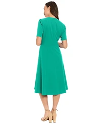 London Times Women's V-Neck Side Tab Midi Dress