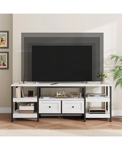Gaomon 63" Industrial Tv Stand with 2 Drawers, Entertainment Center with Open Storage Shelves