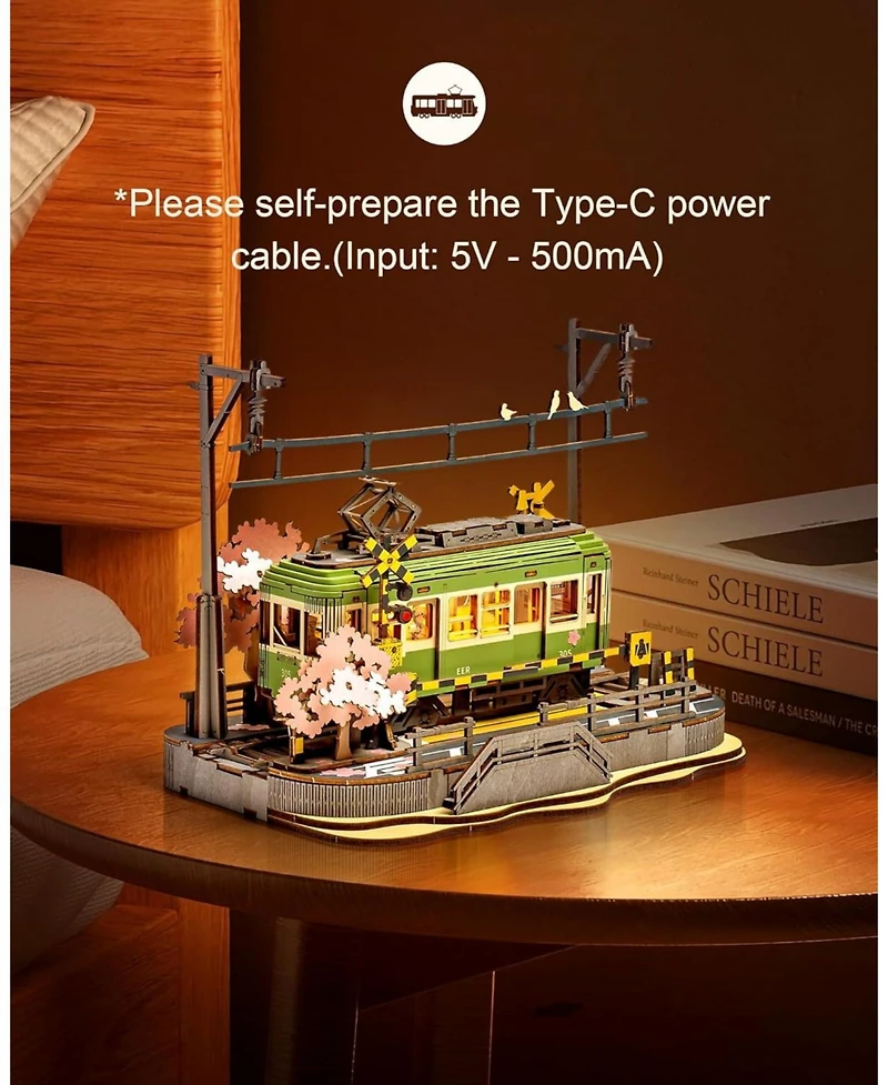 Robotime 3D Wooden Puzzles for Adults-Sakura Journey Tram, Model Car Kits Building Set for Adults, Diy Hobby Craft Kits Creative Gift