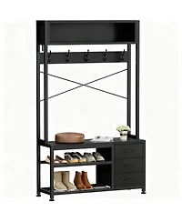 Yigii 6-in-1 Entryway Shoe Bench Coat Rack with 12 Hooks, 3 Drawers, and Storage