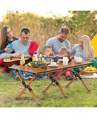 Mecale Lightweight Folding Aluminum Camping Table with Wood-Grain Top, Portable