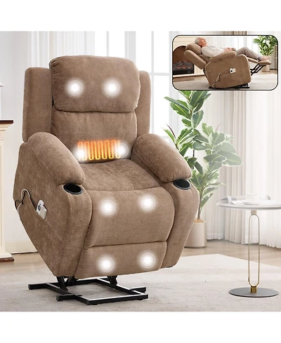 Clihome Up to 350 Lbs Chenille Power Lift Recliner Chair, Heavy Duty Motion Mechanism with 8-Point Vibration Massage and Lumbar Heating