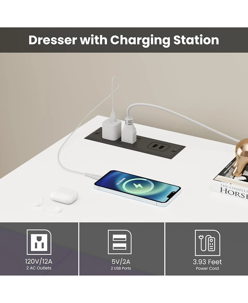 gaomon 6 Drawer Dresser for Bedroom with Led Lights & Charging Station, Modern Dresser with Led for Bedroom