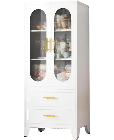 gaomon 73" Tall Pantry Cabinet, Metal Kitchen Storage Cabinet with Fluted Glass Doors & Adjustable Shelves for Kitchen, Bathroom, Living Room & O