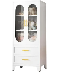 gaomon 73" Tall Pantry Cabinet, Metal Kitchen Storage Cabinet with Fluted Glass Doors & Adjustable Shelves for Kitchen, Bathroom, Living Room & O