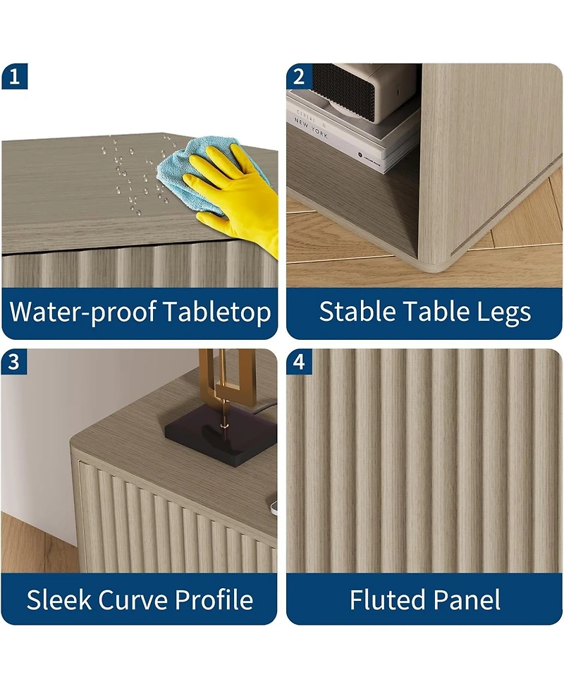 gaomon CuisinSmart 22" Oak Modern Nightstand Set of 2 with Charging Station & Led Light
