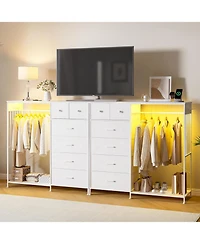 gaomon 49.2" w Dresser with Hanging Rack & Led Lights, 6-Drawer Closet Organizer with Charging Station