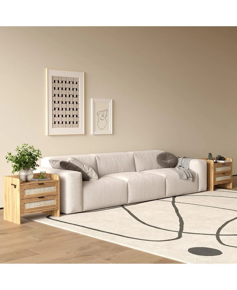 gaomon Boho Rattan Bedside Table with Type-c Charging Station