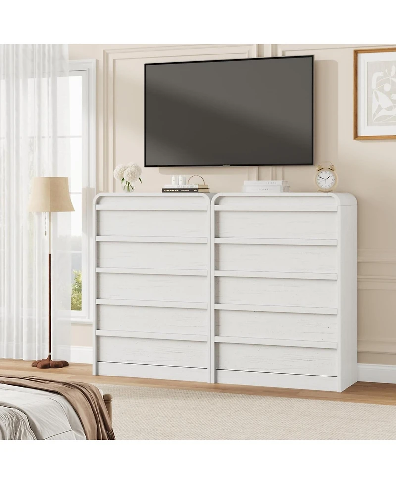 gaomon Arched 5 Drawer Dresser for Bedroom, 45in Tall Wooden 5 Chest of Drawers with Curved Profile Design, Modern Closet Storage Organizer