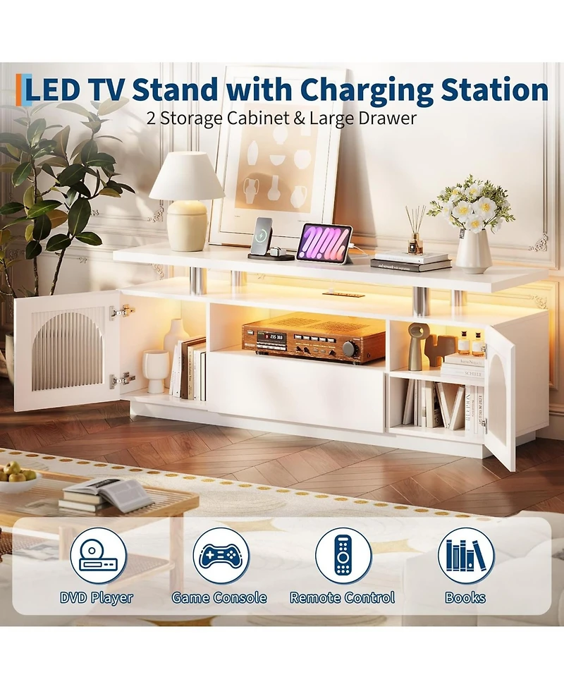 gaomon Tv Stand for 65 Inch TVs, Led Modern Entertainment Center with Large Drawer & Adjustable Shelves, Media Console with Power Outlet