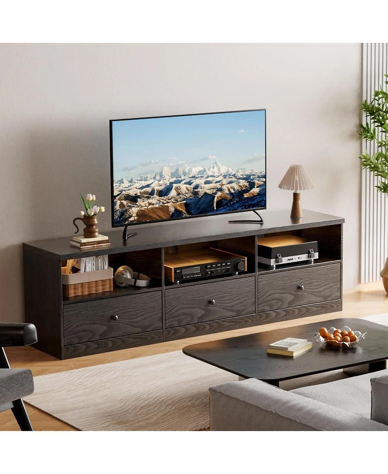 gaomon Modern Tv Stand with 3 Storage Drawers and Open Shelves for 75" TVs