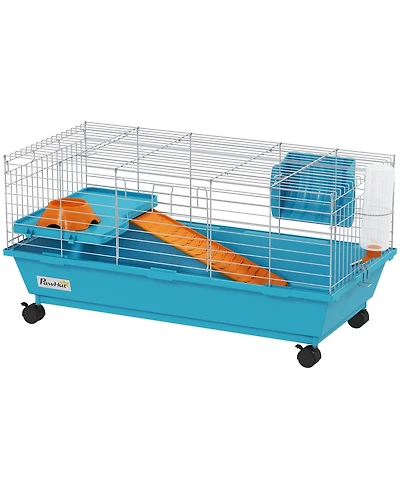 PawHut 35" Small Animal Cage with Wheels, Ramp, Water, Food Dish,