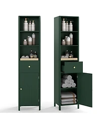 Volenca 67" Tall Narrow Bathroom Floor Cabinet with Fluted Door, Slim Storage Tower