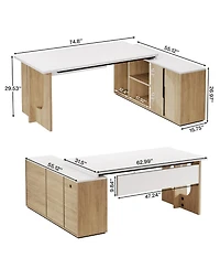 Tribesigns Large Executive Desk, 74.8 Inch L Shaped Computer Desk with Shelves and Cpu Storage, Modern Workstation Set, White and Wood