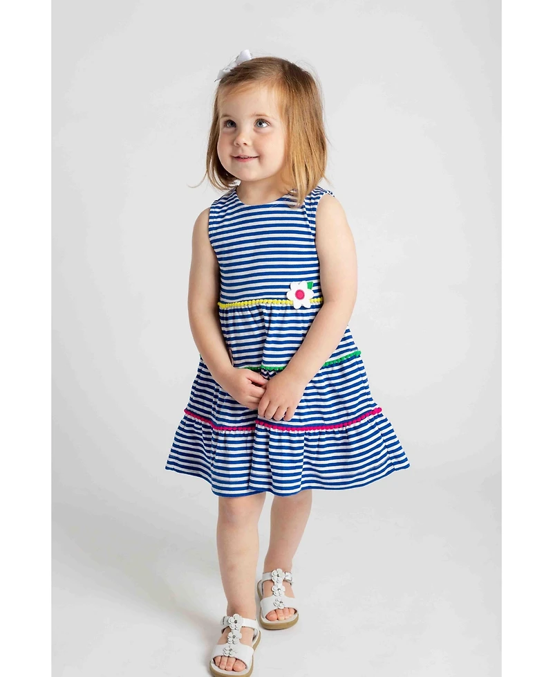 Florence Eiseman Big Girls Stripe Knit Dress With Pom Poms & Flowers