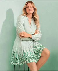 Lands' End Women's Long Sleeve Eyelet Mini Popover Dress