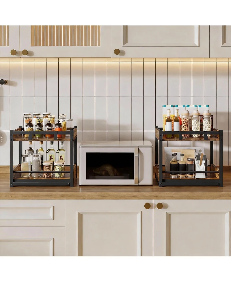 Yigii 2-Tier Kitchen Organizer with Pull-Out & Hooks for Efficient Storage