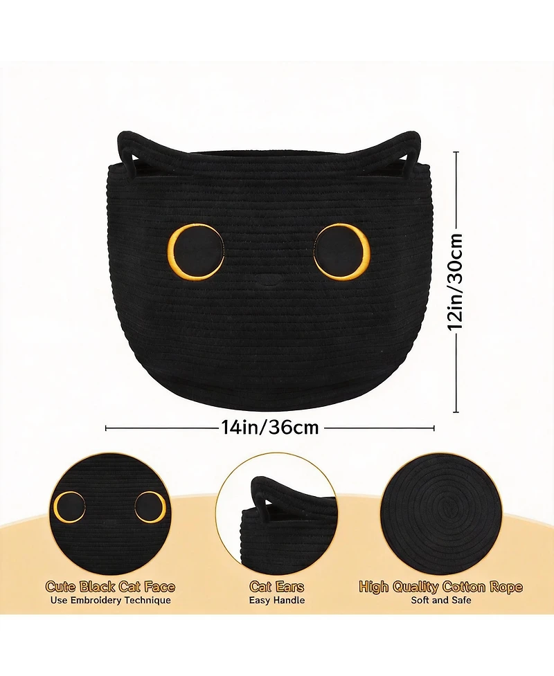 Yigii Cotton Rope Basket with Black Cat Design 53L Storage- Multi-Use Storage for Home, Office, Nursery