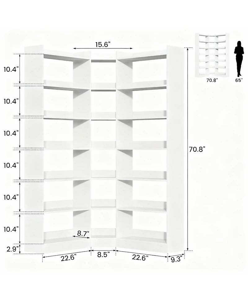 Yigii L Shaped Corner Bookshelf 6 Tiers Storage Display Rack