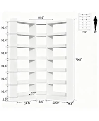 Yigii L Shaped Corner Bookshelf 6 Tiers Storage Display Rack
