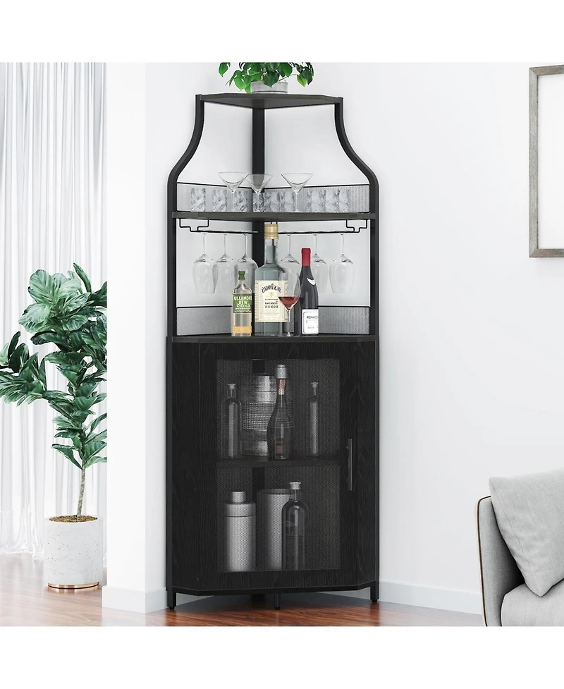 Gaomon Farmhouse Wine Bar Corner Cabinet with Detachable Rack, Mesh
