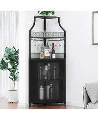 Gaomon Farmhouse Wine Bar Corner Cabinet with Detachable Rack, Mesh